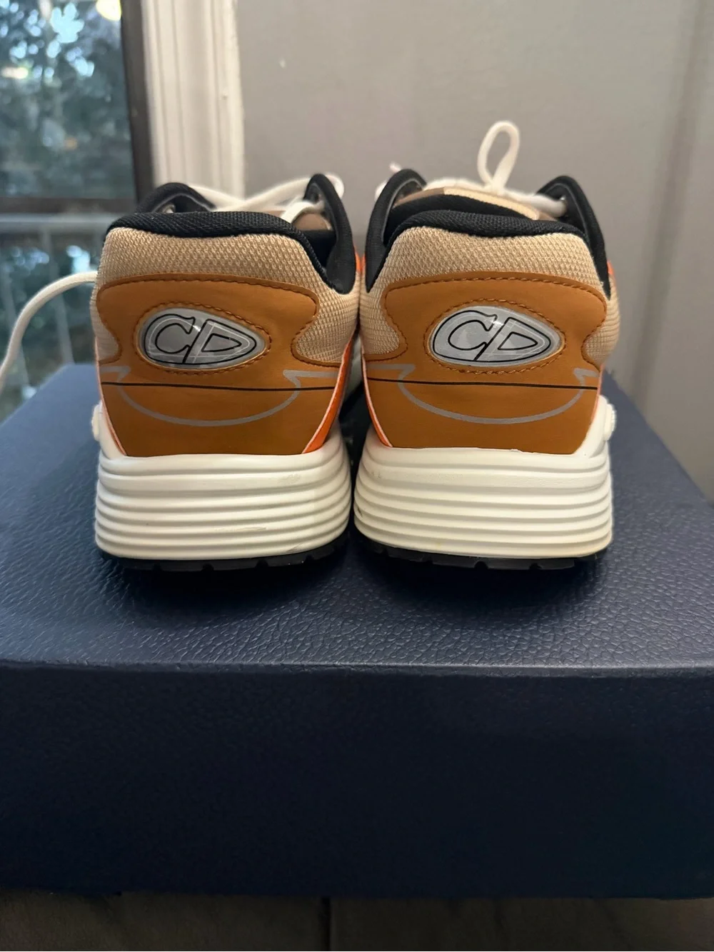 Dior Men’s Orange, Brown & Cream Mesh Leather Runner Sneakers